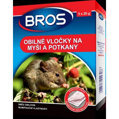 Rodenticid BROS Obilné vločky na myši a potkany 5 x 20 g