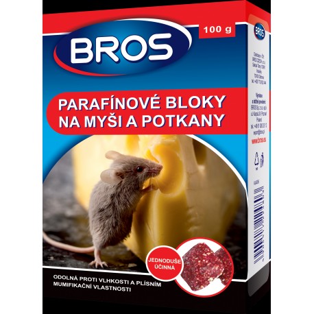 Rodenticid BROS Parafínové bloky na myši a potkany 100 g
